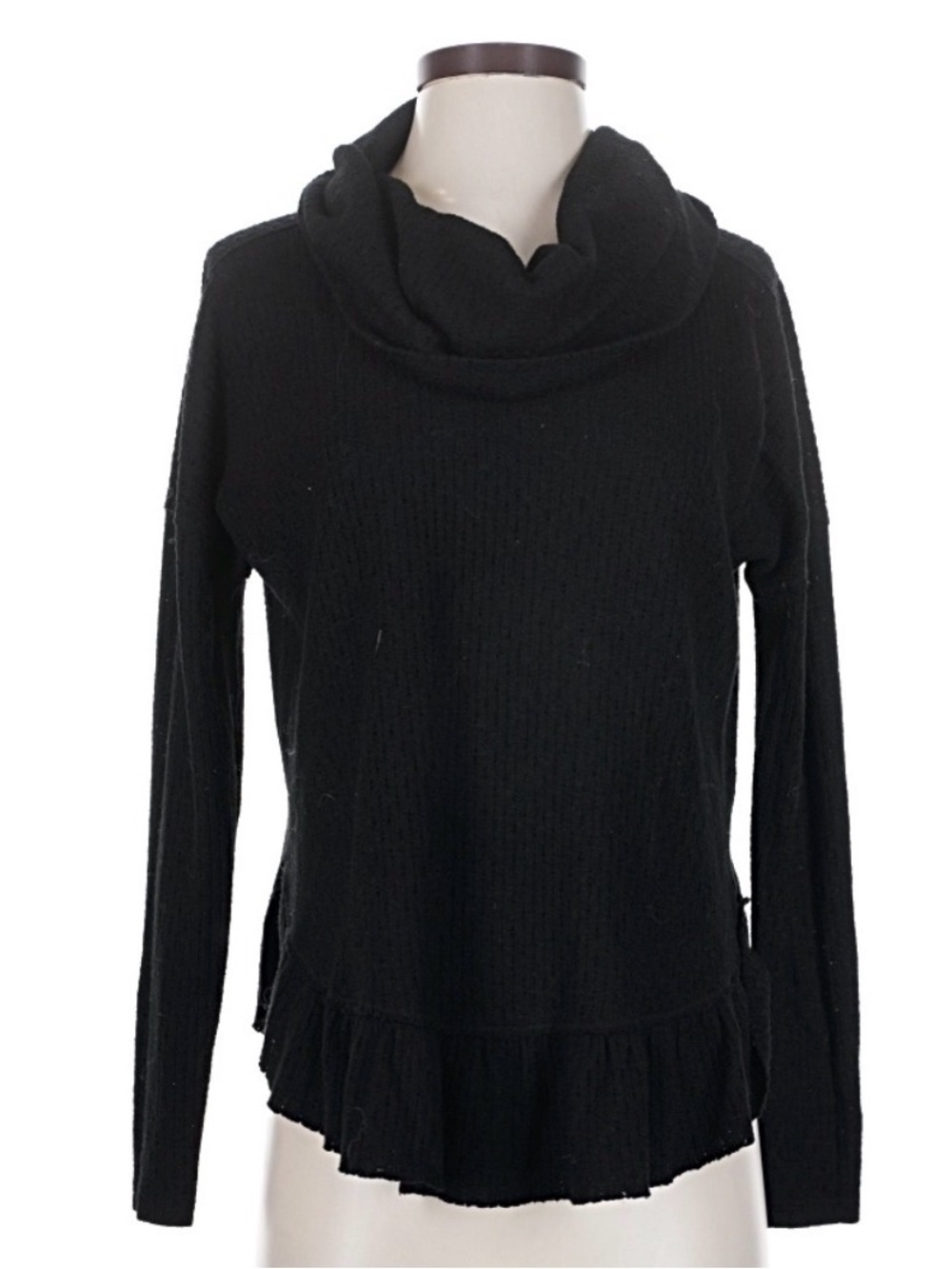 Mauve by Anthropologie Black Cowl Neck Ruffle Hem Sweater